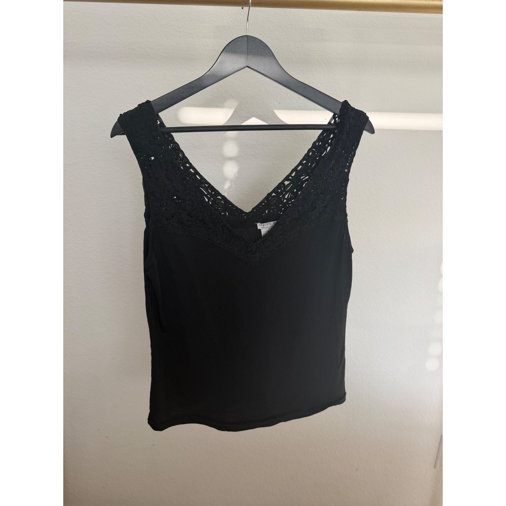 Alberto Makali Black Crochet Lace V-Neck Sleeveless Knit Top XL